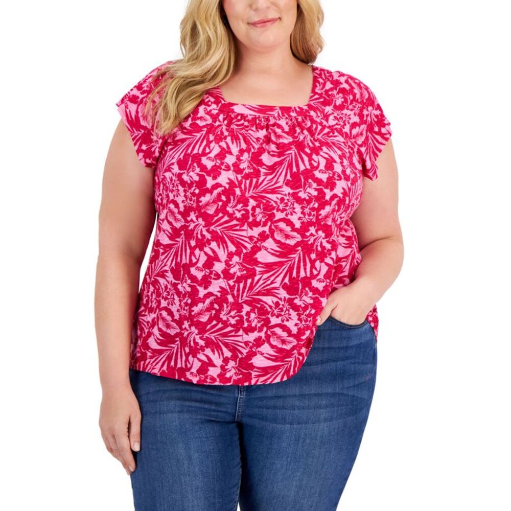 Style & Co Plus Size Square Neck Flutter Sleeve Top